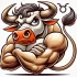 DALL·E 2025-01-31 17.24.17 - A cartoon-style illustration of Taurus, the zodiac sign, depicted as a strong and determined bull with exaggerated features. The design is humorous an