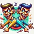 DALL·E 2025-01-31 17.24.46 - A cartoon-style illustration of Gemini, the zodiac sign, depicted as a pair of playful and mischievous twins with exaggerated features. The design is